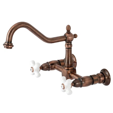 Kingston Brass KS124PXAC Heritage Two-Handle Wall Mount Bridge Kitchen Faucet, Copper KS124PXAC